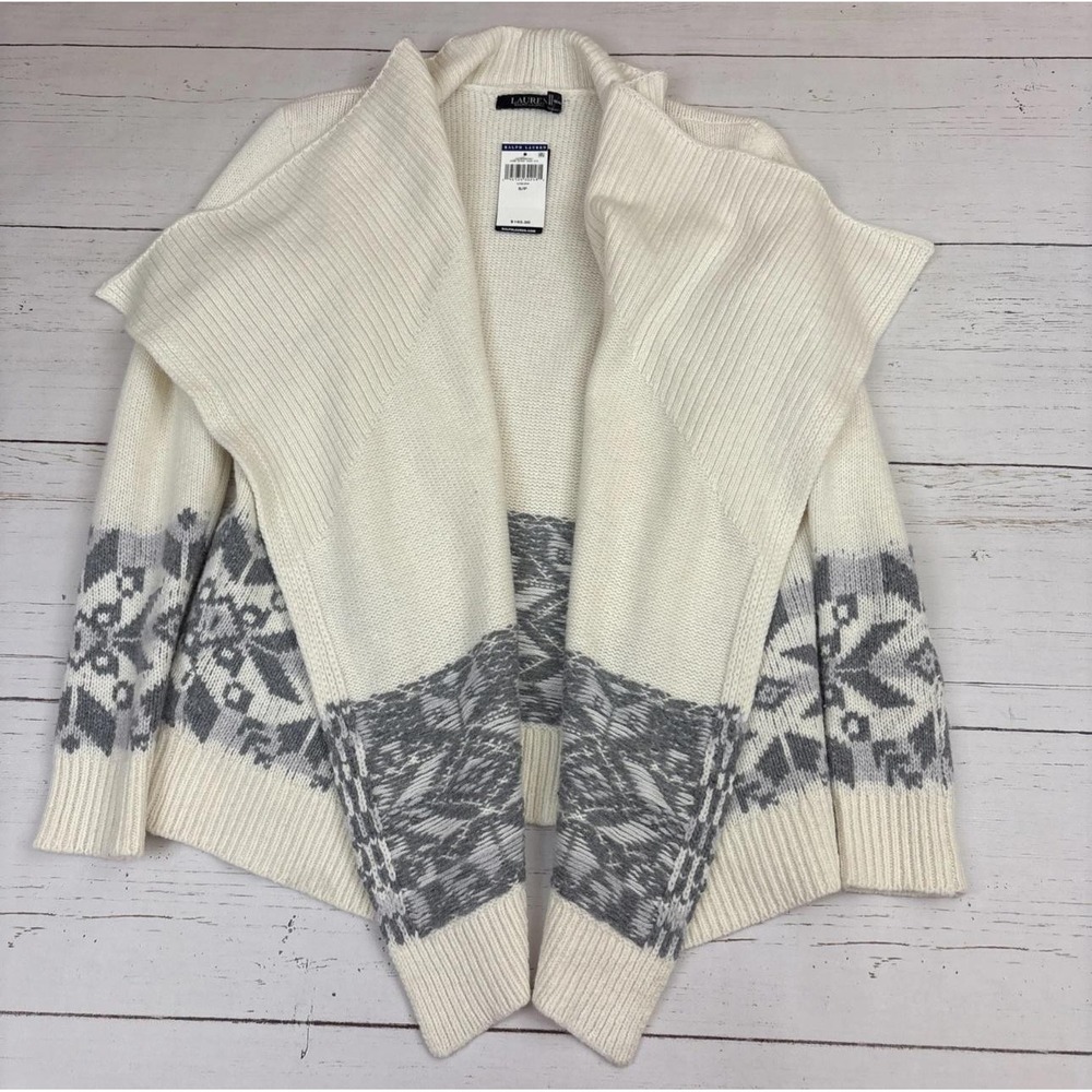 Ralph Lauren Womens Cardigan Sweater Open Front Fair Isle Shawl Collar S NWT - Picture 1 of 9